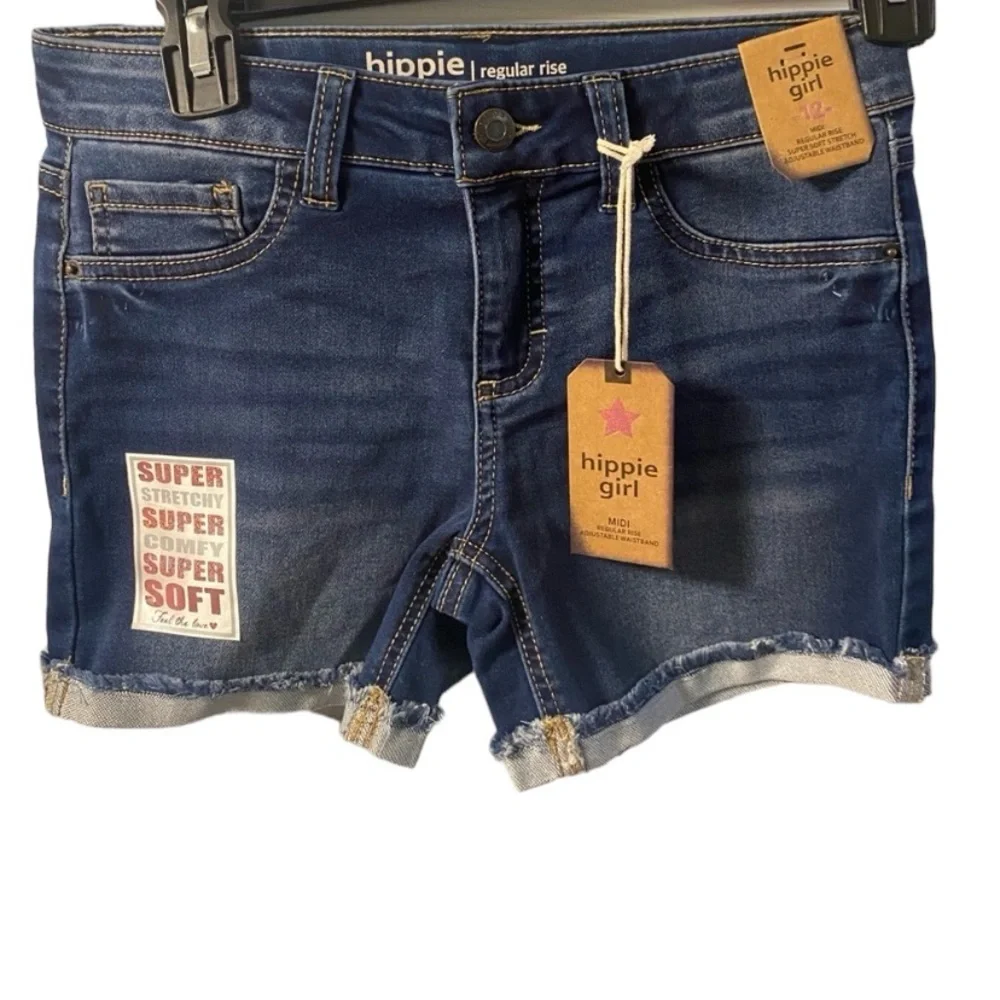 Hippie Girl Midi Jean Shorts Regular Rise Super‎ Soft Stretch Adjustable Waist